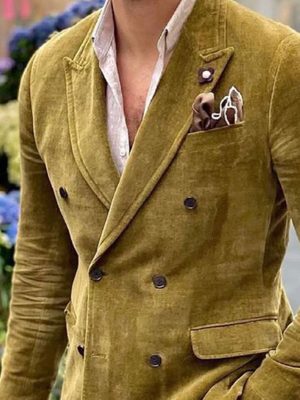 Vintage Velvet Double-Breasted Blazer with Lapel & 3 Pockets – Ships in 24 Hours