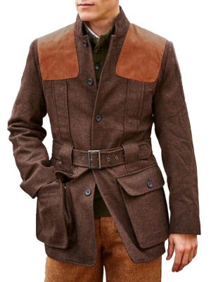 Suede Wool Blend Patchwork Casual Jacket with Double Pockets & Lace-Up Design – Ships in 24 Hours