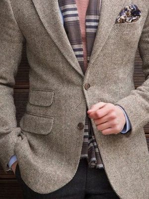 Vintage Herringbone Blazer – Single-Breasted Lapel Jacket with Multi-Pockets, Ships in 24 Hours