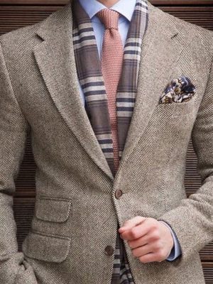 Vintage Herringbone Blazer – Single-Breasted Lapel Jacket with Multi-Pockets, Ships in 24 Hours
