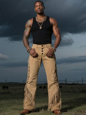 Men's Western Cotton Pants with Fringe Detail – Casual Cowboy Style Trousers