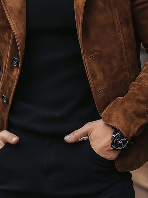 Vintage Suede Lapel Jacket for Men – Casual Blazer with 24-Hour Fast Shipping