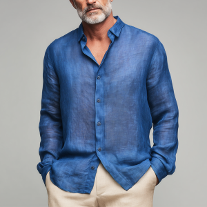 Men's Lightweight Slub Linen Long Sleeve Shirt for Summer – Breathable, Wrinkle-Resistant, Fast 24-Hour Shipping