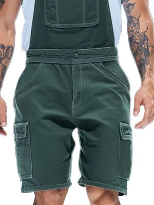 Men's Army Green Short Overalls with Multiple Pockets – Fast 24-Hour Shipping