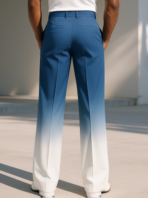 Blue and White Gradient Wide-Leg Business Pants – Fast 24-Hour Shipping