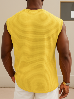 Yellow Waffle Knit Tank Top for Women – Wide Shoulder Casual Top with 24-Hour Shipping