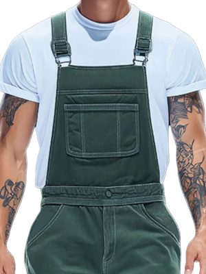 Men's Army Green Short Overalls with Multiple Pockets – Fast 24-Hour Shipping