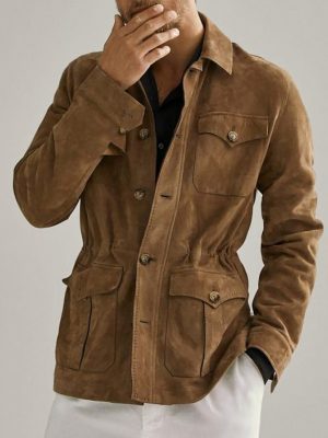 Men's Vintage Suede Safari Jacket with Lapel & Multi-Pockets – Fast 24-Hour Shipping