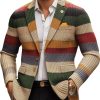 Men's Rainbow Striped Knit Cardigan with Lapel Detail – Casual Long Sleeve Sweater, Ships in 24 Hours