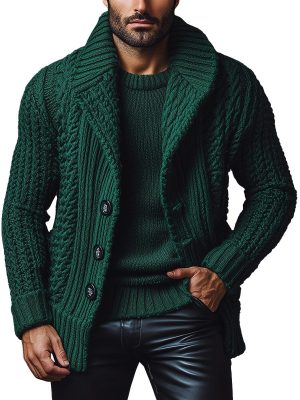 Vintage Knitted Cardigan – Single-Breasted Lapel Sweater with 24-Hour Shipping