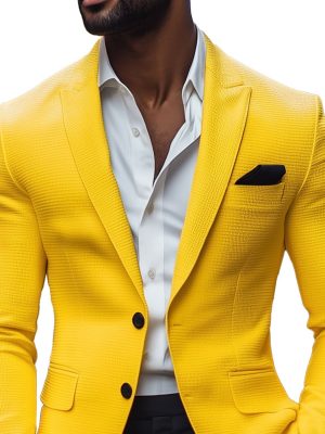 Men's Solid Waffle Texture Single-Breasted Blazer with Notched Lapel – Ships in 24 Hours