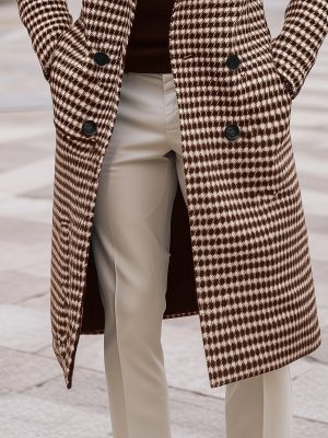 Retro Houndstooth Double-Breasted Long Coat for Women – Fast 24-Hour Shipping