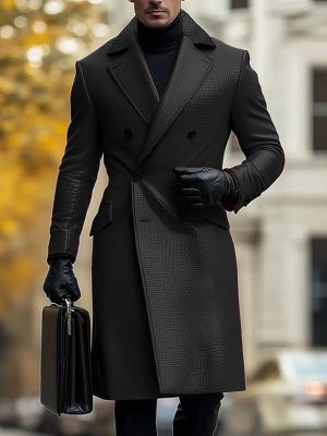 Business Leather Double-Breasted Lapel Coat – Fast 24-Hour Shipping