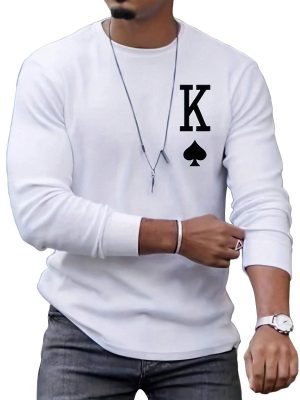 Men's Casual Long Sleeve T-Shirt with Round Neck and Bold Letter Print