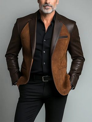 Men's Vintage PU Leather Patchwork Lapel Jacket – Fast 24-Hour Shipping