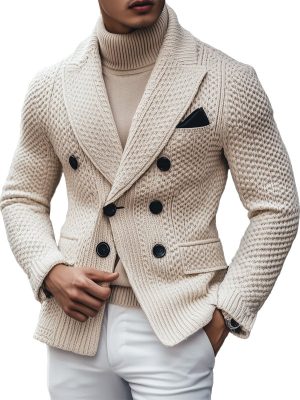 Vintage Double-Breasted Knitted Blazer with 3-Pocket Design – Business Lapel Jacket, Ships in 24 Hours