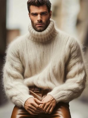 Mohair Knit Sweater with High Neck & Long Sleeves – Fast 24-Hour Shipping