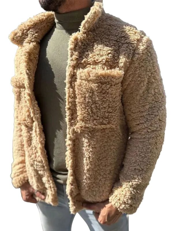 Sherpa Thermal Coat with Double Pockets – Single-Breasted Lapel Winter Jacket, Ships in 24 Hours