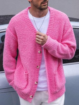 Men's Loose Knit Cardigan – Single-Breasted, Double-Pocket Casual Sweater with 24-Hour Shipping