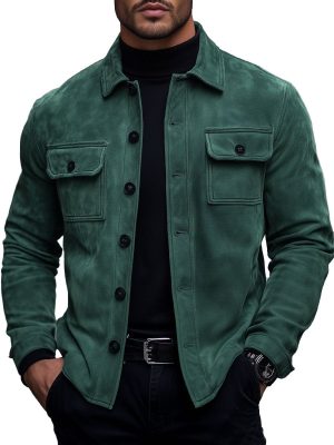 Men's Vintage Suede Jacket with Lapel & Double Pockets – Fast 24-Hour Shipping