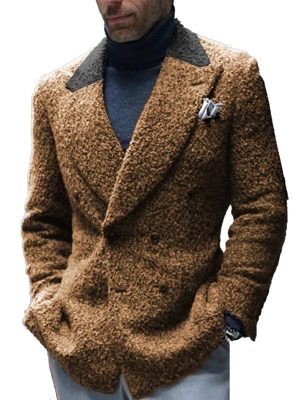Vintage Sherpa Blazer with Contrast Stitching – Retro Casual Lapel Jacket with Double Pockets, Ships in 24 Hours