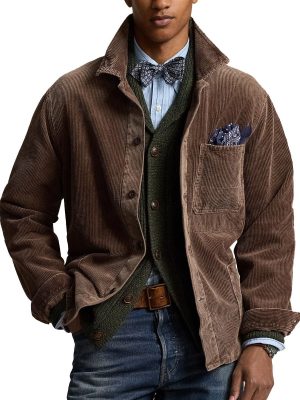 Men's Vintage Corduroy Blazer Jacket - Single Breasted Solid Color with 24-Hour Shipping