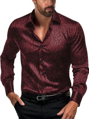 Men's Vintage Leopard Print Long Sleeve Button Down Shirt