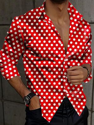 Men's Casual Long Sleeve Polka Dot Shirt - Stylish Printed Button Down for Everyday Wear