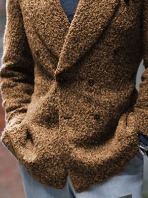 Vintage Sherpa Blazer with Contrast Stitching – Retro Casual Lapel Jacket with Double Pockets, Ships in 24 Hours