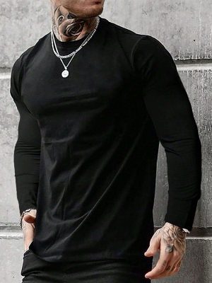 Men's Solid Color Long Sleeve Round Neck T-Shirt – Casual Cotton Tee for Everyday Wear