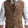 Men's Herringbone Blazer Vest with Notched Lapel and 3-Pocket Design