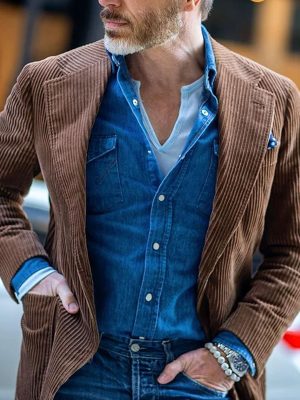Retro Corduroy Blazer for Men - Solid Color Casual Jacket with 24-Hour Shipping