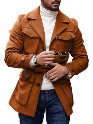 Woolen Coat with Lapel & Lace-Up Design | Solid Color Multi-Pocket Winter Coat | Ships in 24 Hours
