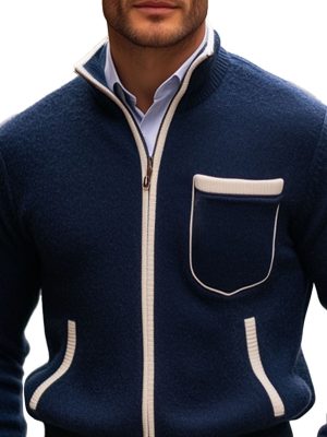 Men's Contrast Zipper Knit Cardigan with Stand Collar – Fast 24-Hour Shipping