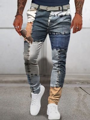 Vintage-Inspired Denim Patchwork Pants with Double Pockets – Casual Unisex Jeans