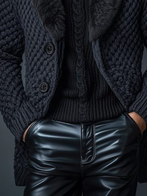 Vintage Faux Fur Collar Knitted Cardigan – Single-Breasted, Fast 24-Hour Shipping