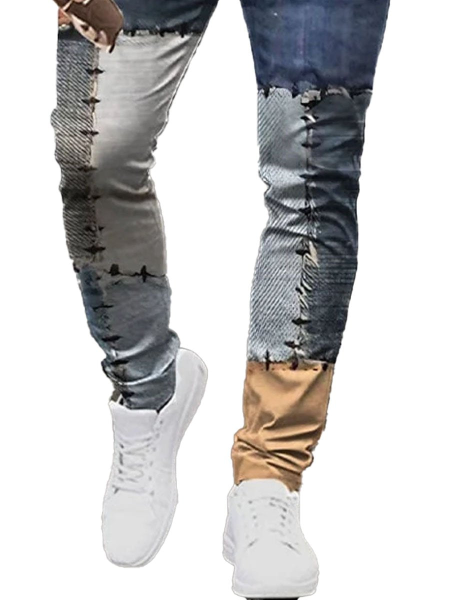 Vintage-Inspired Denim Patchwork Pants with Double Pockets – Casual Unisex Jeans