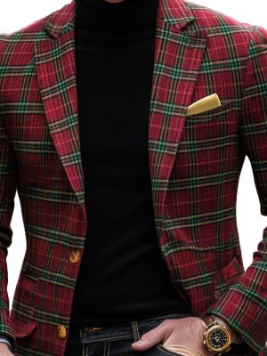 Men's Plaid Casual Blazer with Festive Lapel Design – Single-Breasted, Fast 24-Hour Shipping
