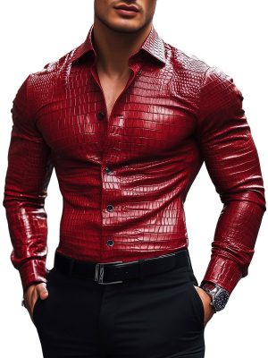 Urban Crocodile Leather Long Sleeve Shirt – Fast 24-Hour Shipping