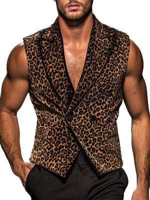 Leopard Print Velvet Vest with Notched Lapel – Stylish 24-Hour Shipping Men's/Women's Fashion Vest
