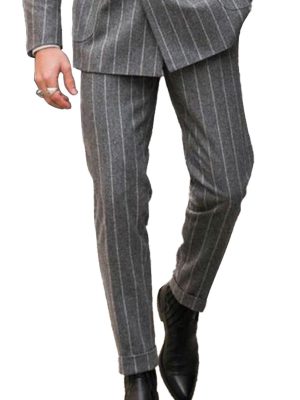 Vintage-Inspired Striped Suit Pants with Functional Pocket – Classic Retro Men's Trousers