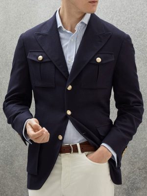 Vintage Cotton Casual Blazer with Multiple Pockets – Fast 24-Hour Shipping