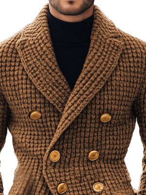 Men's Vintage Double-Breasted Knit Cardigan with Metal Buttons – Fast 24-Hour Shipping