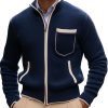 Men's Contrast Zipper Knit Cardigan with Stand Collar – Fast 24-Hour Shipping