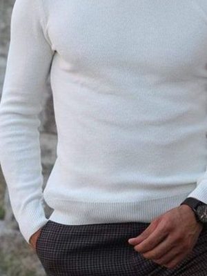 White Turtleneck Knit Pullover Sweater – Fast 24-Hour Shipping, Versatile Casual Fit