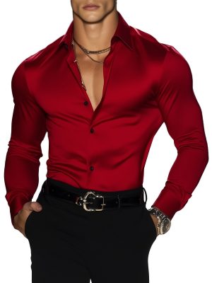 Retro Red Long Sleeve Shirt for Men - Fast 24-Hour Shipping