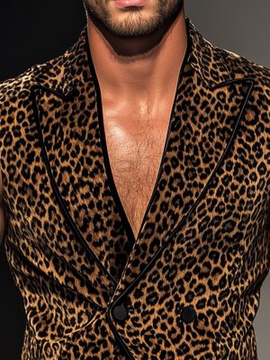 Leopard Print Velvet Vest with Notched Lapel – Stylish 24-Hour Shipping Men's/Women's Fashion Vest