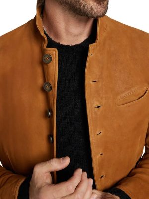 Men's Vintage Suede Blazer with Stand Collar & Functional Pockets – Fast 24-Hour Shipping