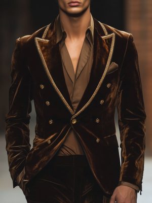 Men's British Retro Velvet Blazer with Notched Lapel – Fast 24-Hour Shipping