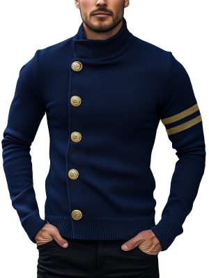Vintage Navy Stand Collar Knit Cardigan – Fast 24-Hour Shipping